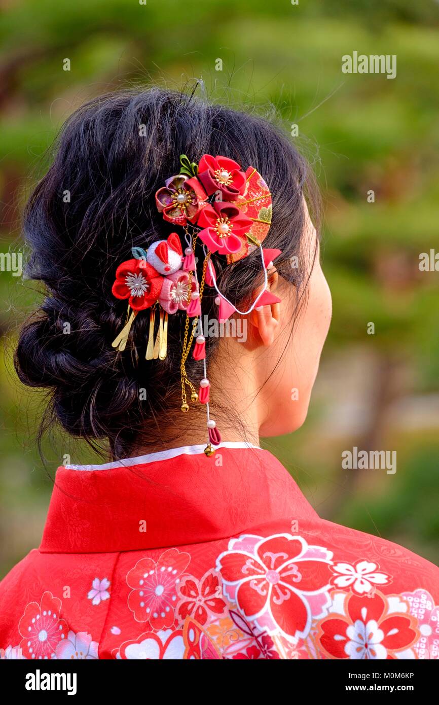 L'île de Honshu, Japon,Kansaï,région,Kyoto kimono femme portant Banque D'Images