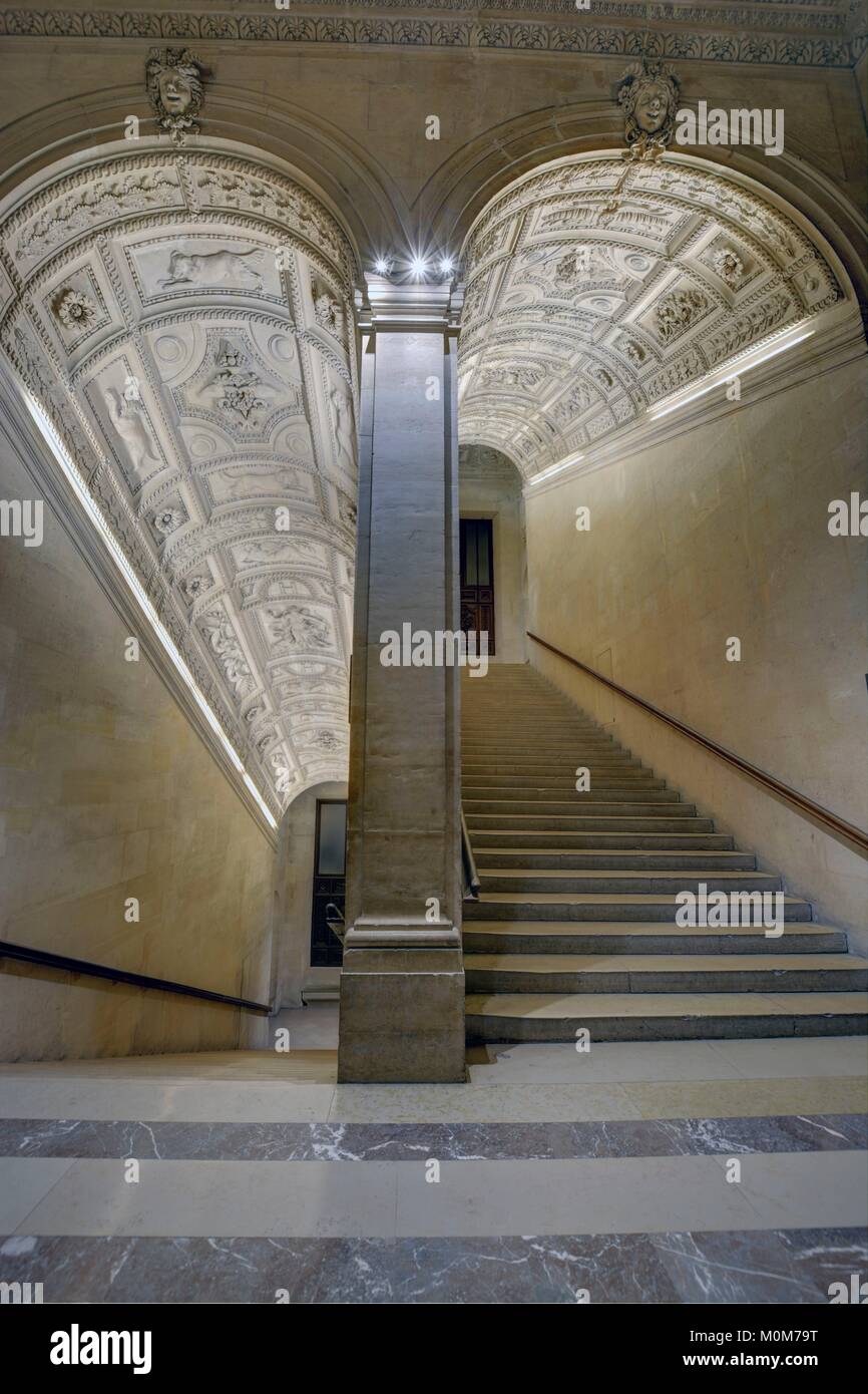 France,Paris,région inscrite au Patrimoine Mondial de l'UNESCO,Musée du Louvre,escalier Henri II construit entre 1551 et 1555 par l'architecte Pierre Lescot Banque D'Images