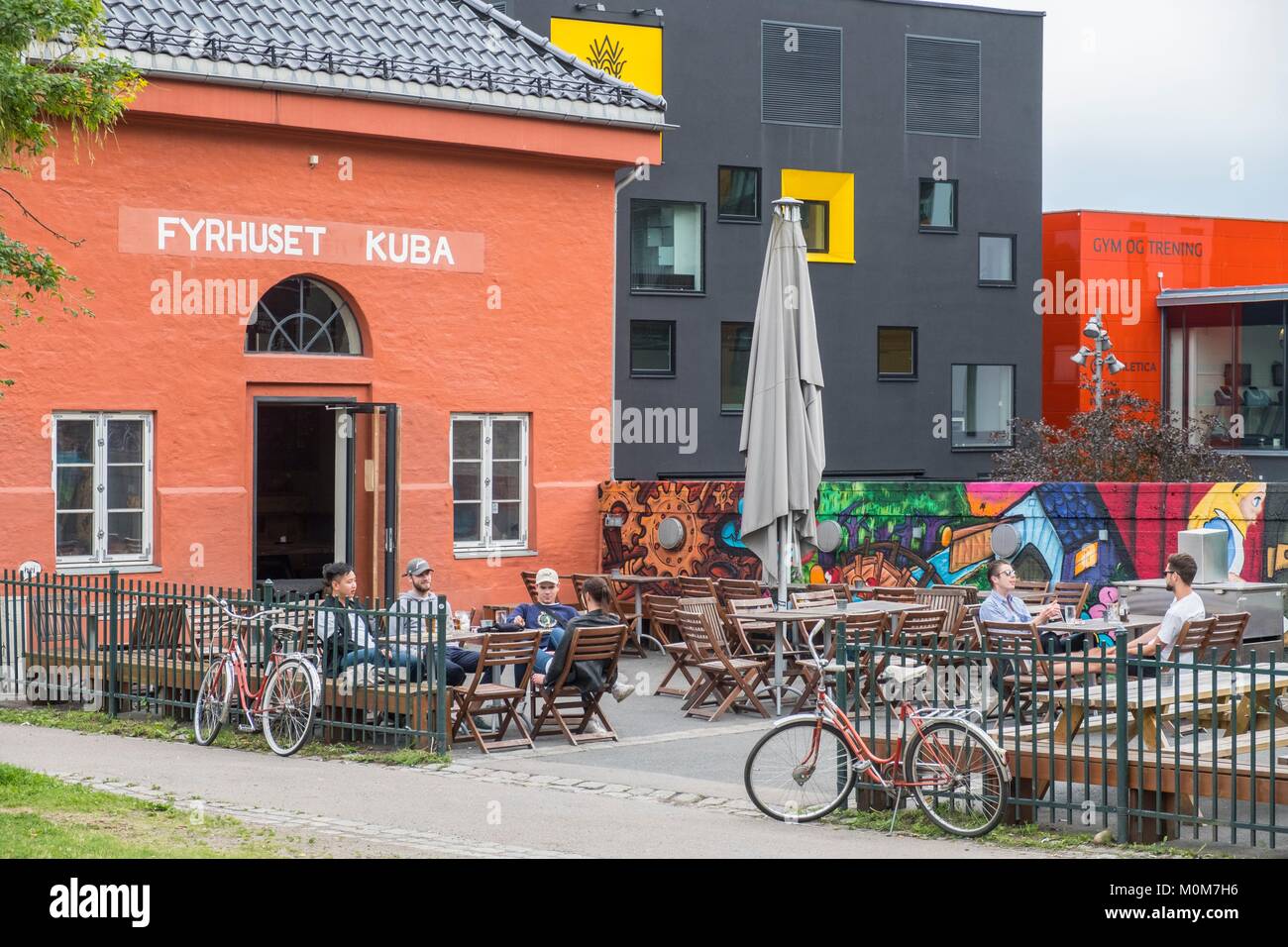 La Norvège, Oslo,de Grünerløkka,le quartier branché de nouveau quartier bobo,le quartier branché Telthusbakken lane bordée de maisons en bois et jardin jardins,des artistes Banque D'Images