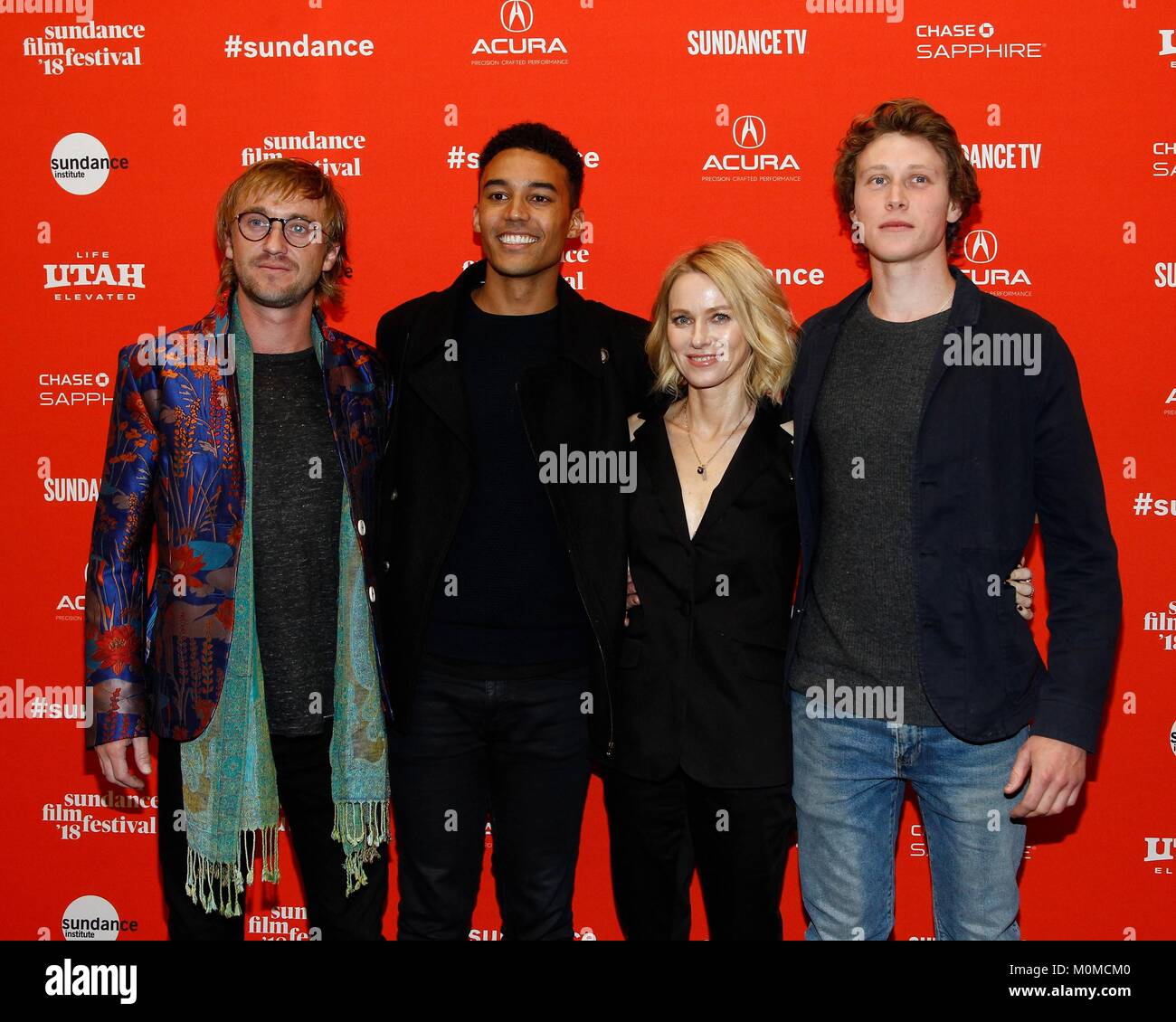 Park City, Utah, USA. 22 janvier, 2018. Tom Felton, Devon Terrell, Naomi Watts, George MacKay aux arrivées d'Ophelia en première mondiale au Festival du Film de Sundance 2018, Théâtre Eccles, Park City, UT 22 Janvier, 2018. Credit : JA/Everett Collection/Alamy Live News Banque D'Images