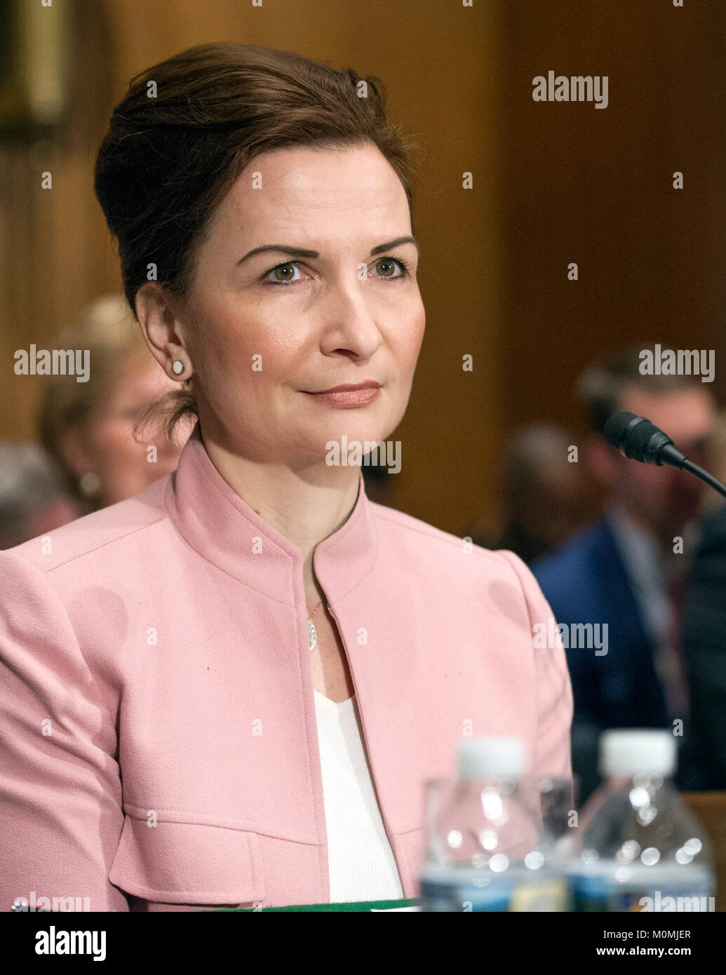 Jelena McWilliams témoigne devant le comité du sénat américain des banques, du logement et des Affaires urbaines pour sa nomination pour être président et membre du conseil d'administration de la Federal Deposit Insurance Corporation (FDIC) sur la colline du Capitole à Washington, DC le Mardi, Janvier 23, 2018. Credit : Ron Sachs/CNP /MediaPunch Banque D'Images