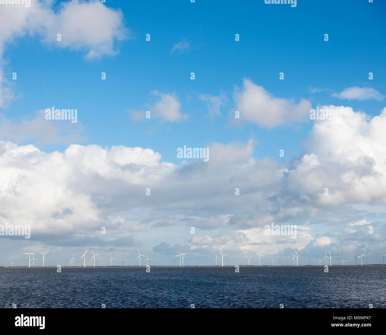 Beaucoup d'éoliennes sur l'île néerlandaise de l'eau derrière le Flevoland Banque D'Images