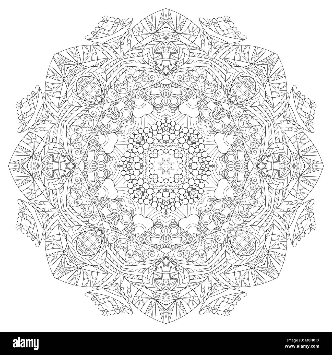 Livre de coloriage adultes vecteur de textures. La conception de l'art peint à la main. Anti-stress adultes page à colorier. Noir et blanc illustration dessiné à la main pour la coloration bo Illustration de Vecteur