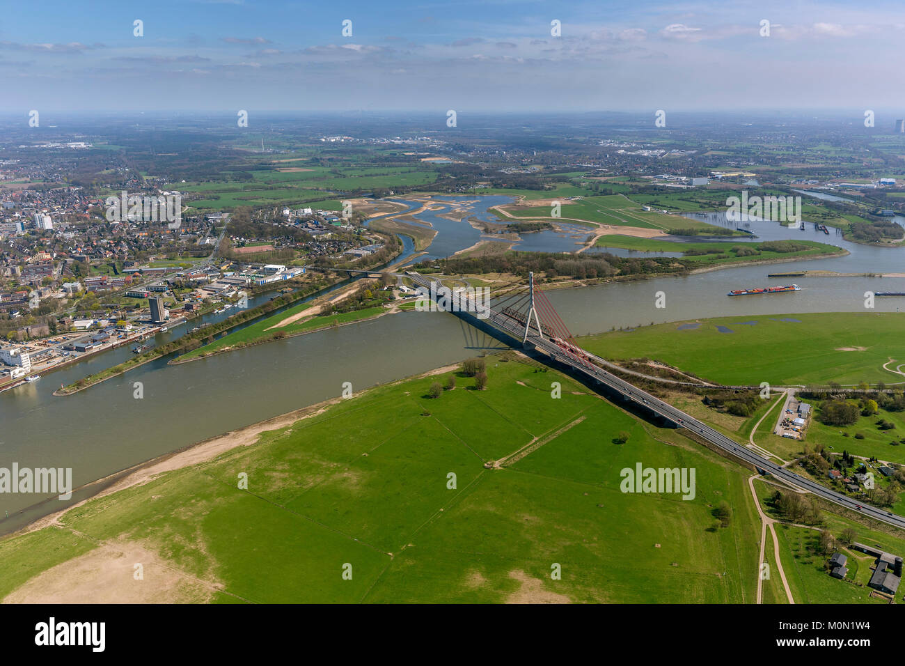 Nouveau pont du Rhin près de Wesel, reconstruction de l'embouchure de la Lippe près de Wesel dans le Rhin, Lippeverband, renaturation, Wesel, Bas-rhin, North Rhine Banque D'Images