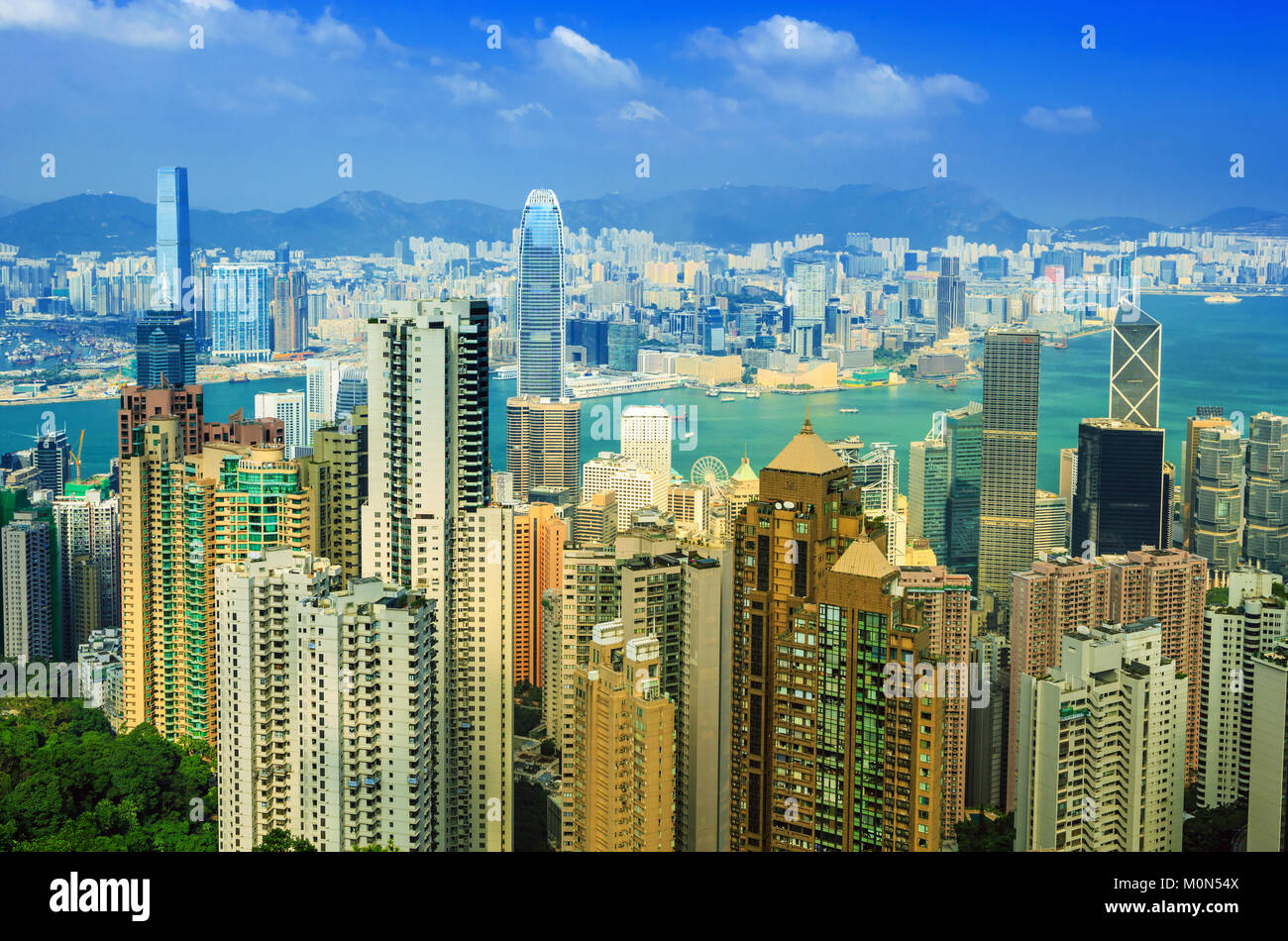 Vue imprenable sur les toits de la ville de Hong Kong depuis le Victoria Peak, Chine Banque D'Images