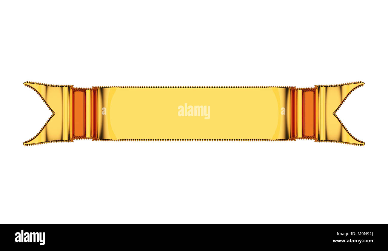 Avec du ruban d'or de rides utile comme insigne, emblème ou bannière. On white Banque D'Images