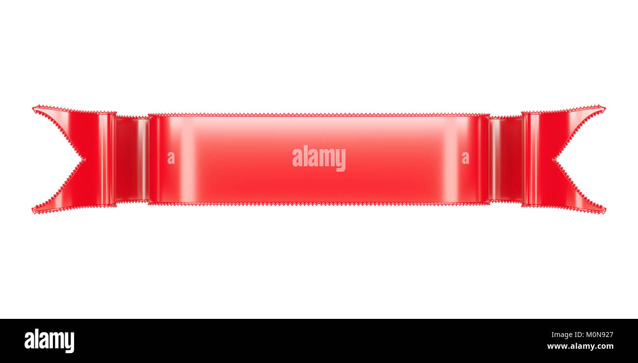 Ruban rouge avec ondulations utile comme un insigne ou un autocollant. On white Banque D'Images