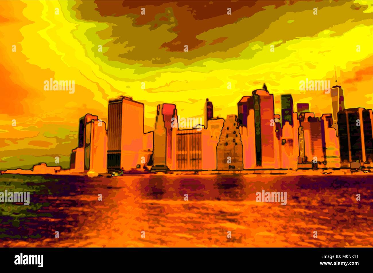 Manhattan dans des tons orange. Illustration de Vecteur