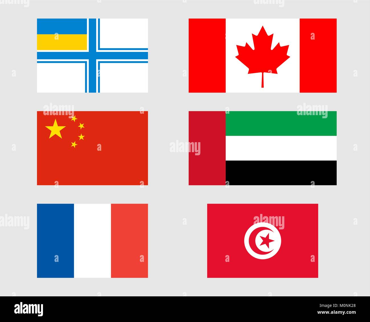 L'ukrainien, canadiens, chinois, espagnol, français et tunisien des drapeaux. Illustration de Vecteur