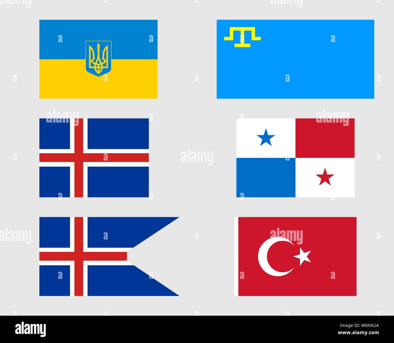 Tatars, Ukrainiens, Islandais, panaméenne et drapeaux turcs. Illustration de Vecteur