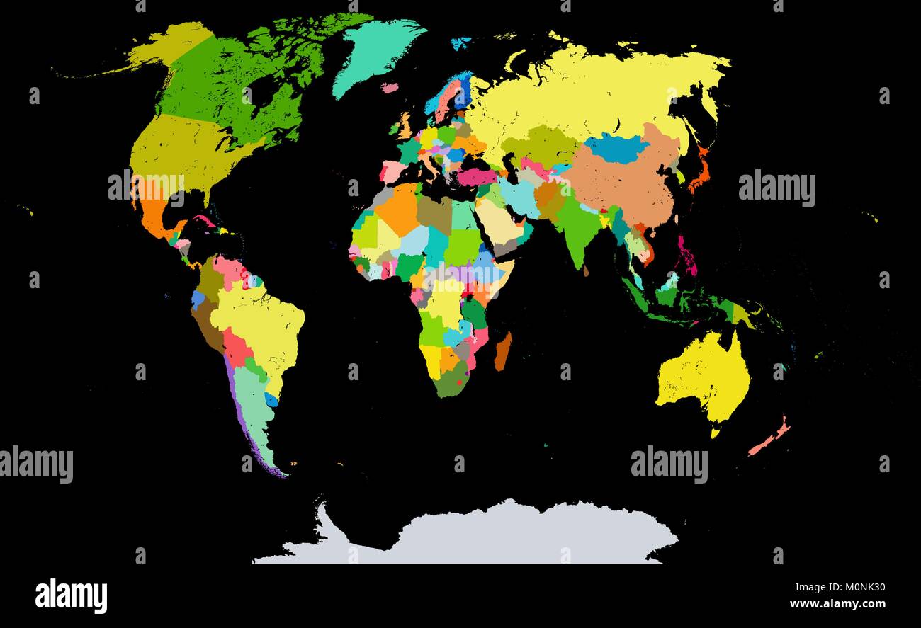 Il s'agit d'une carte politique du monde. Chaque pays placés sur un calque séparé et ayant sa propre couleur. Le nom de la couche se compose de nom de la Illustration de Vecteur