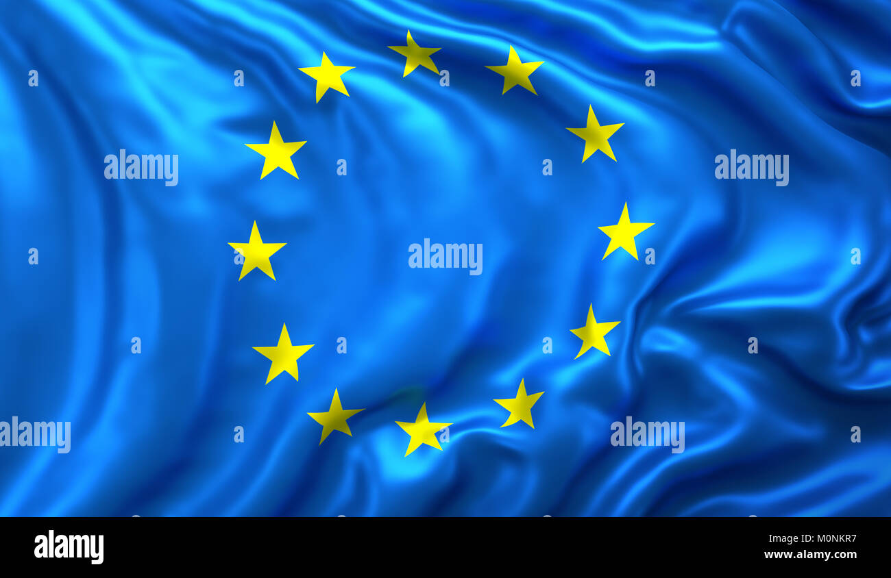 Pavillon de l'Union européenne dans le vent. 3D illustration Banque D'Images