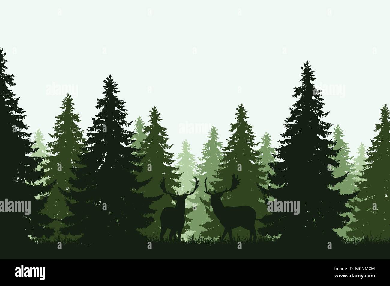Vector illustration d'un livre vert forêt profonde avec deux cerfs Illustration de Vecteur