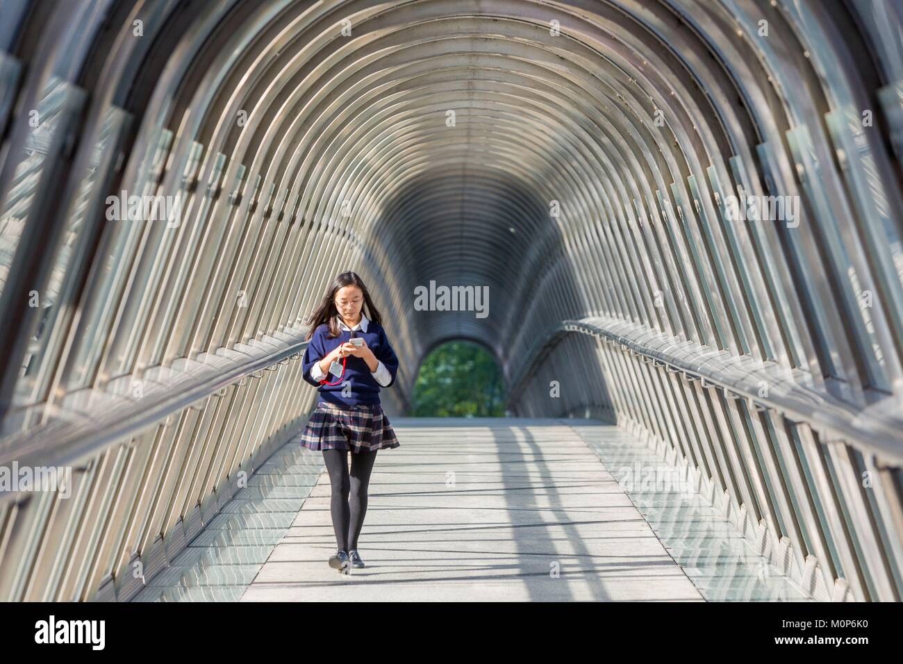 France,Hauts de Seine,La Defense,Pont du Japon par l'architecte japonais Kisho Kurokawa a une portée de 100 mètres et relie la Tour Pacifique et l'immeuble Kupka Banque D'Images