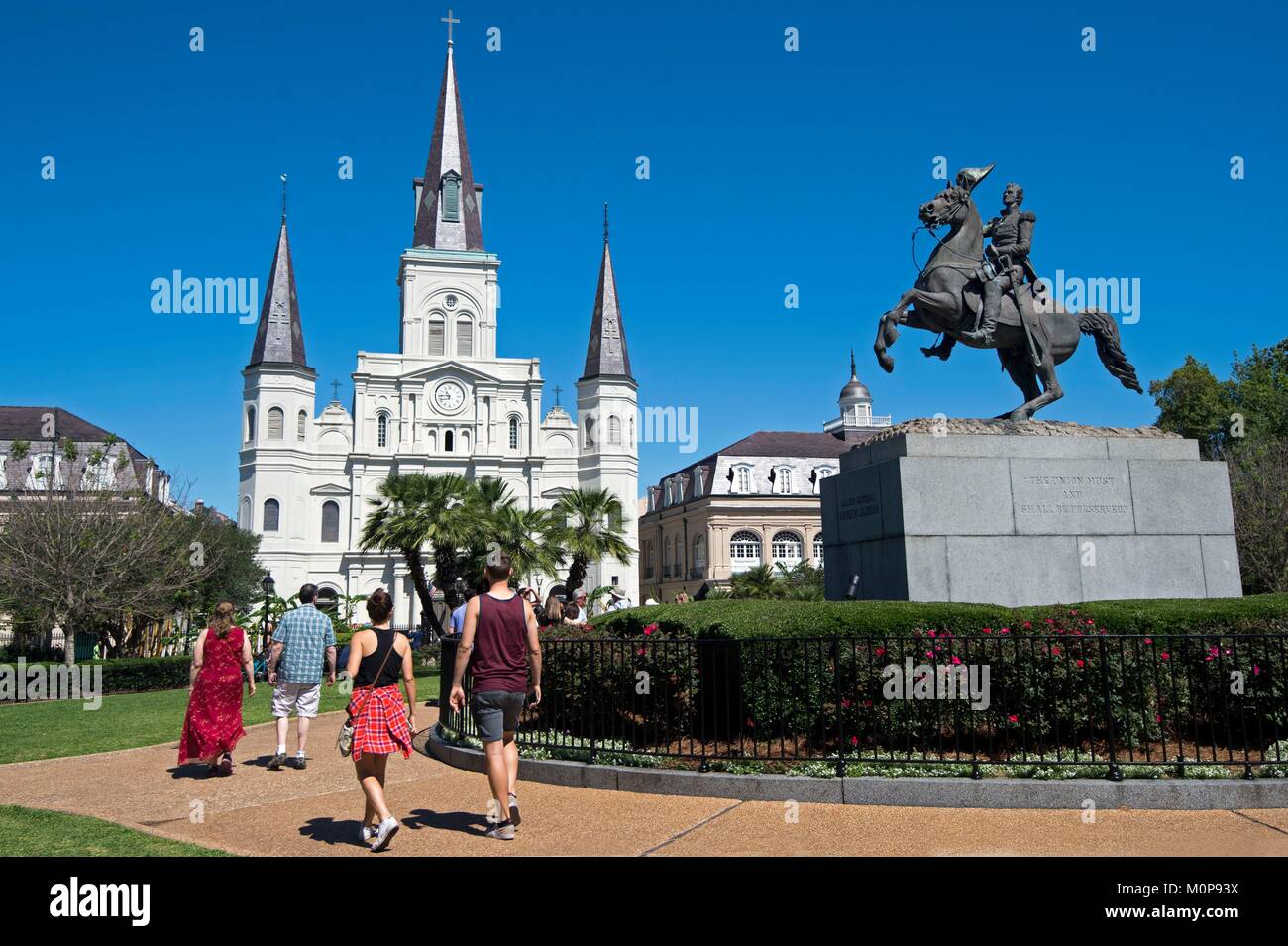 États-unis, Louisiane, Nouvelle Orléans, le Quartier Français, Jackson Square et la cathédrale Banque D'Images