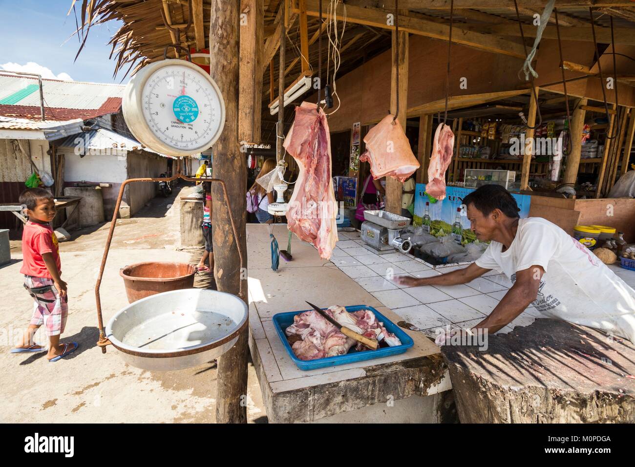 Philippines,Luzon, Camarines Sur, province de San José, butcher Banque D'Images