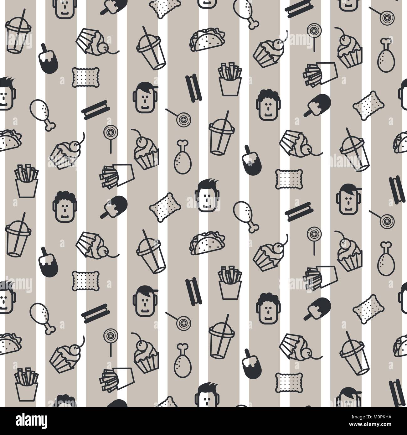 Fast food style icône vecteur seamless pattern. Relations sérieuses in monochrome doodles arrière-plan de site et enrouler du papier. Illustration de Vecteur