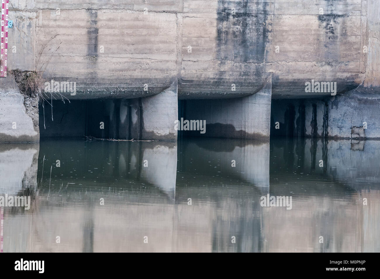 Vue détaillée d'une crue, la rivière Ter, Roda de Ter, Catalogne, Espagne Banque D'Images