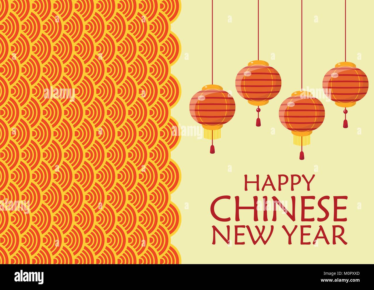 Joyeux Nouvel An chinois avec des lanternes. Fond d'ondes traditionnelles. Vector illustration Illustration de Vecteur