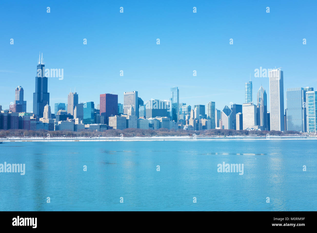 Panorama de l'hiver par le centre-ville de Chicago lake Banque D'Images
