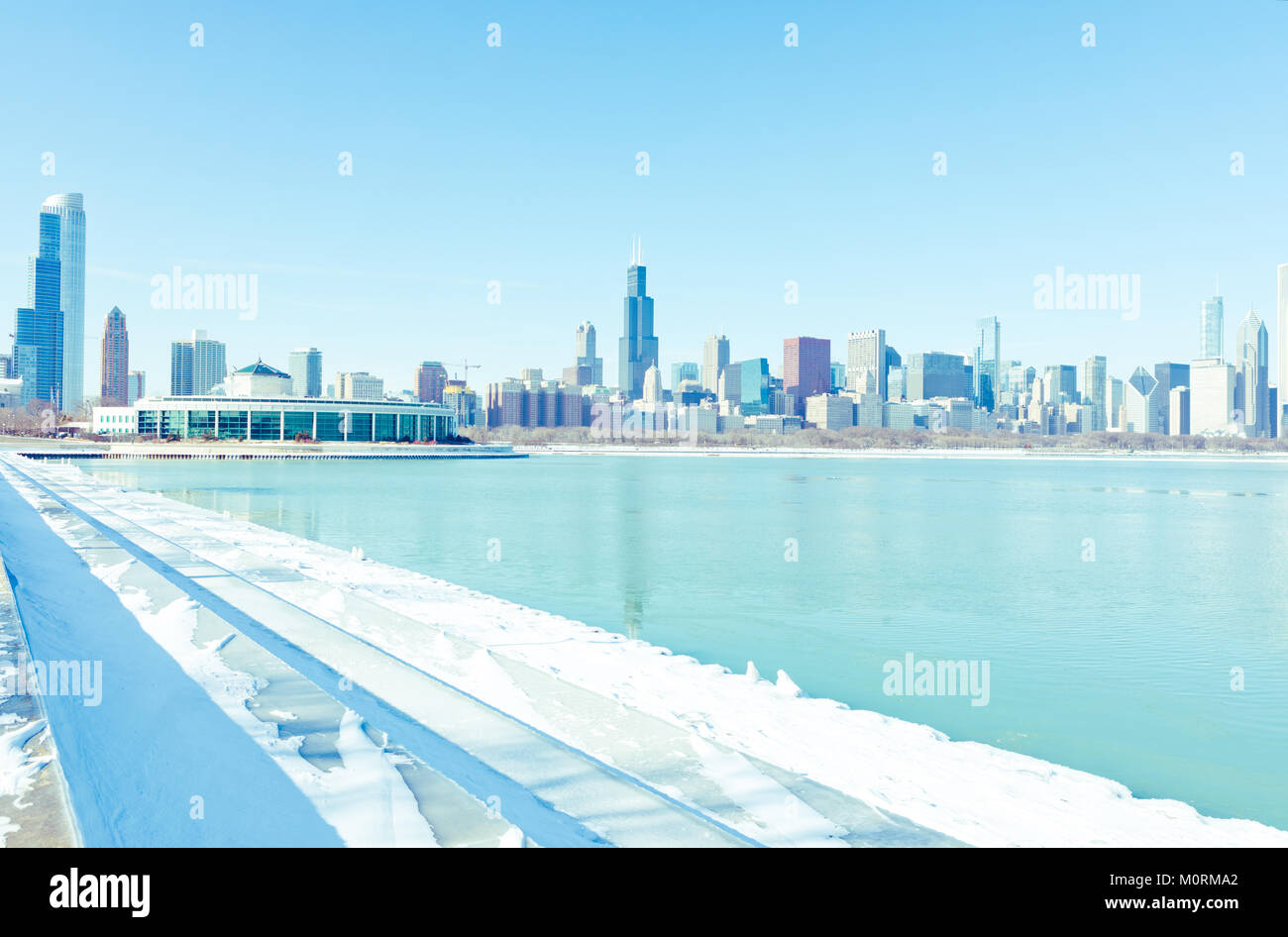 Panorama de l'hiver par le centre-ville de Chicago lake Banque D'Images