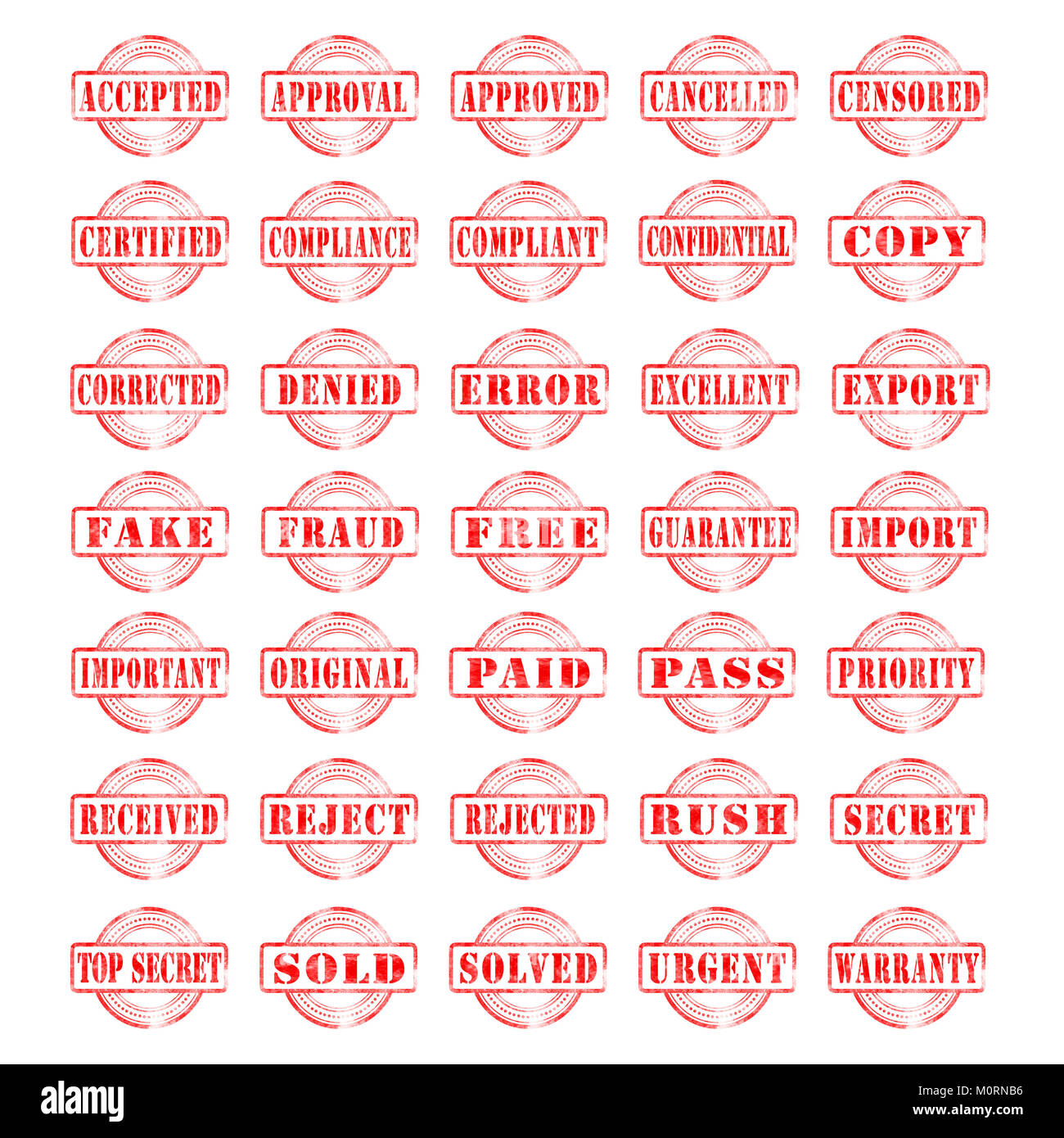 Série de timbres mot isolé sur un fond blanc. Banque D'Images