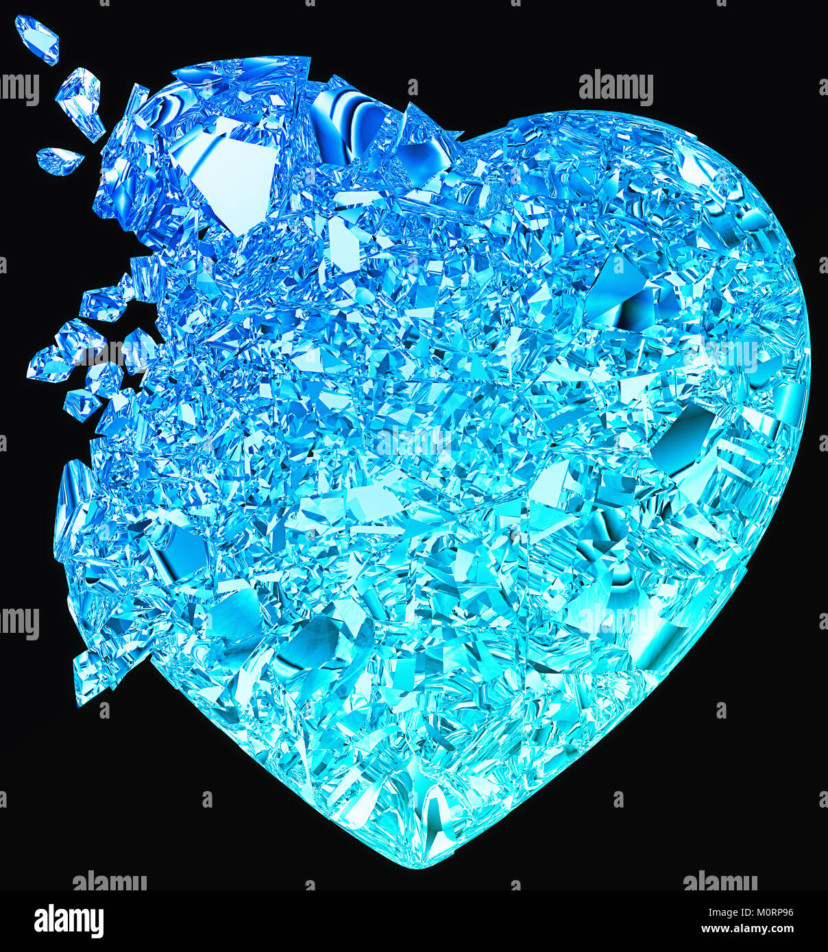 Coeur brisé bleu : amour, la mort, la maladie ou la douleur. Isolated on black Banque D'Images