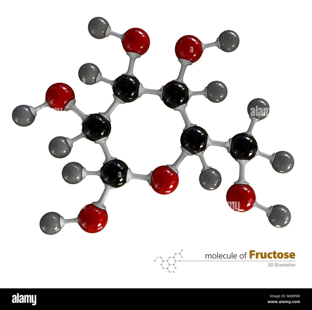 Illustration 3d de la molécule de fructose isolé sur fond blanc Banque D'Images