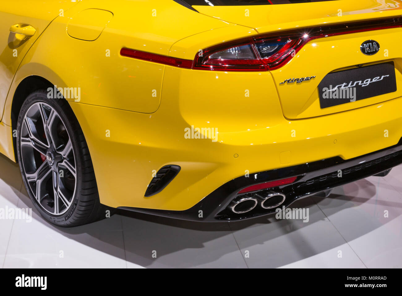 DETROIT, MI/USA - 15 janvier 2018 : Kia GT exhaust Stinger au North American International Auto Show (NAIAS). Banque D'Images