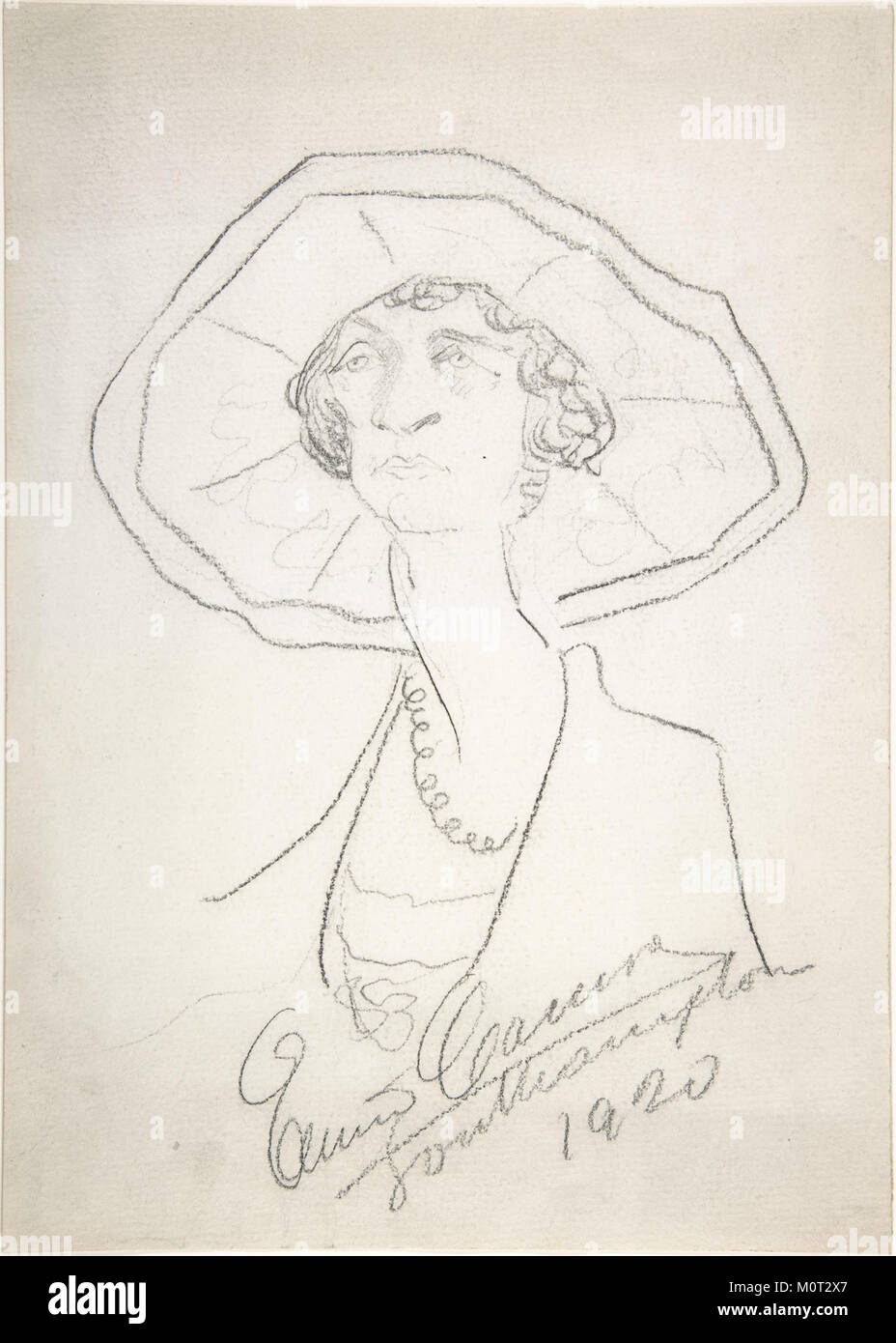 Cette caricature de la collection MET représente une femme portant un grand chapeau, illustrant l'utilisation de traits exagérés et d'une satire ludique dans les portraits. C'est un exemple de caricature optimisée Banque D'Images