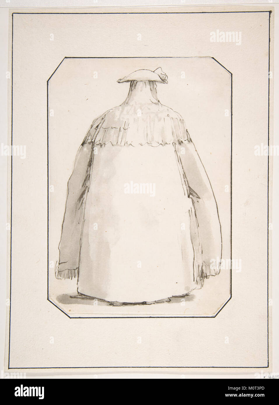 Caricature représentant une personne avec un grand physique, portant une longue cape et un chapeau tricorne, vue de derrière. L'œuvre fait partie de la collection du Metropolitan Museum of Art. Banque D'Images