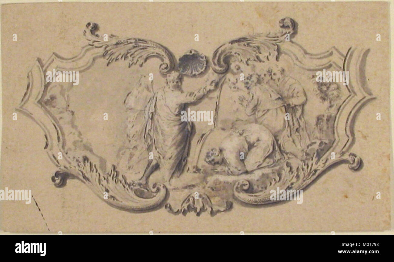 Ce cartouche, représentant Moïse frappant le rocher, fait partie de la collection du Metropolitan Museum of Art. Il représente une scène biblique, avec Moïse représenté dans l'acte de frapper un rocher pour faire sortir de l'eau, un moment clé dans l'histoire de l'Exode. L'œuvre est un exemple notable de l'art biblique et de l'iconographie religieuse. Banque D'Images