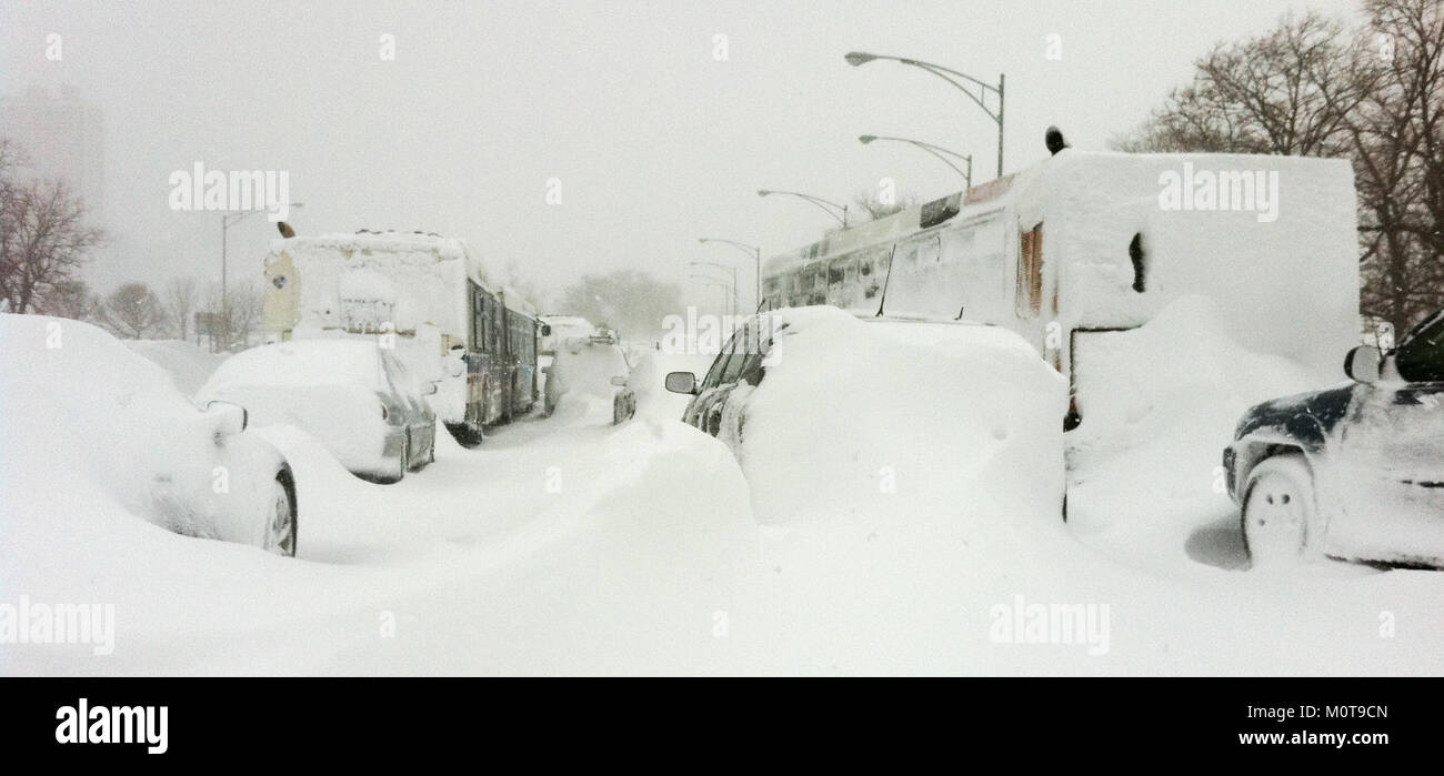 Voitures couvertes de neige sur Lake Shore Drive Chicago Feb 2 2011 storm Banque D'Images