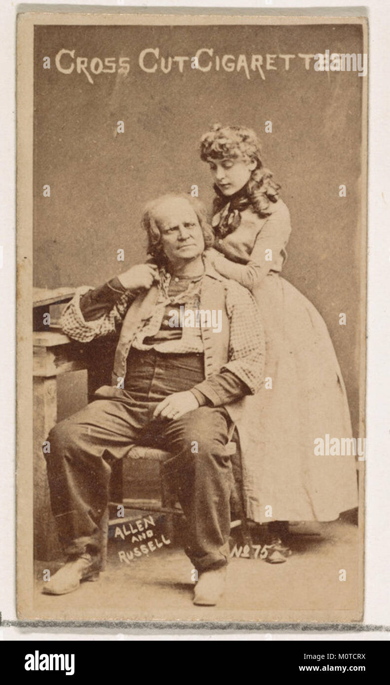 La carte numéro 75 présente Allen et Russell de la série Actors and Actress, émise par Duke sons & Co pour promouvoir les cigarettes Cross Cut, reflétant les pratiques marketing historiques du début du XXe siècle. Banque D'Images