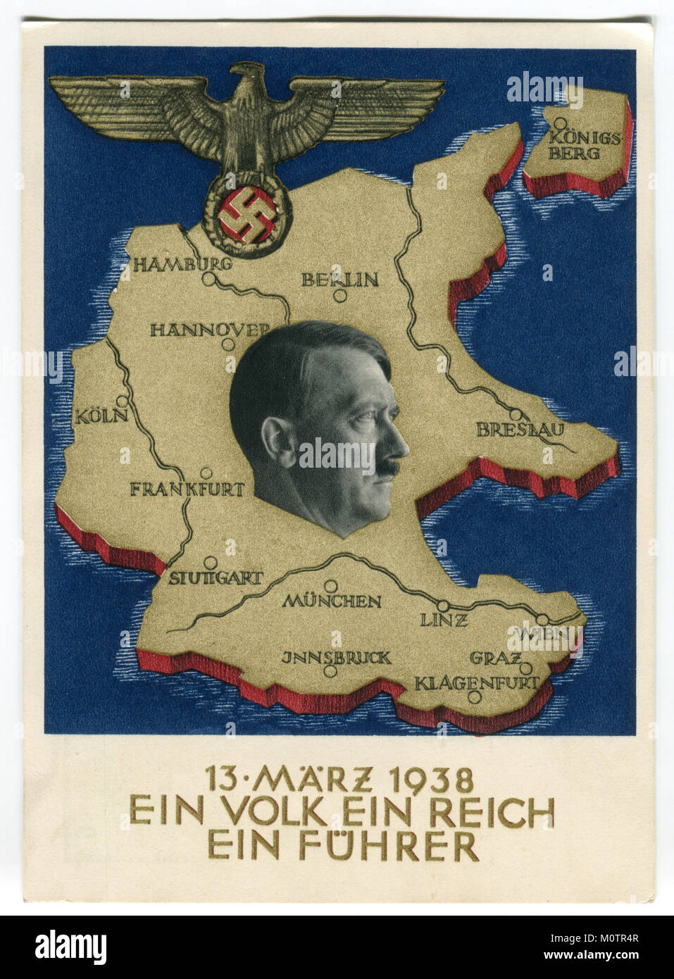 Ancienne carte postale allemande 'ein Volk ein reich ein führer' 1938, l'Allemagne, le troisième Reich, la seconde guerre mondiale Banque D'Images