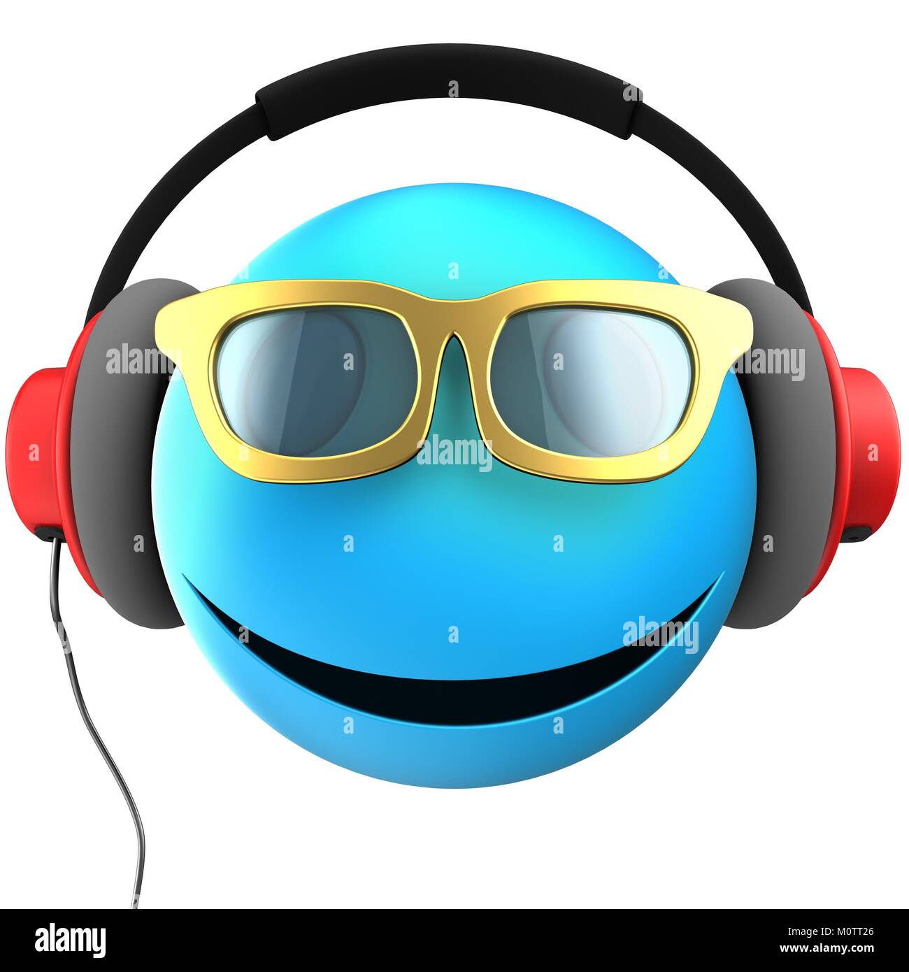 3d illustration d'émoticône bleu sourire avec casque rouge sur fond blanc Banque D'Images