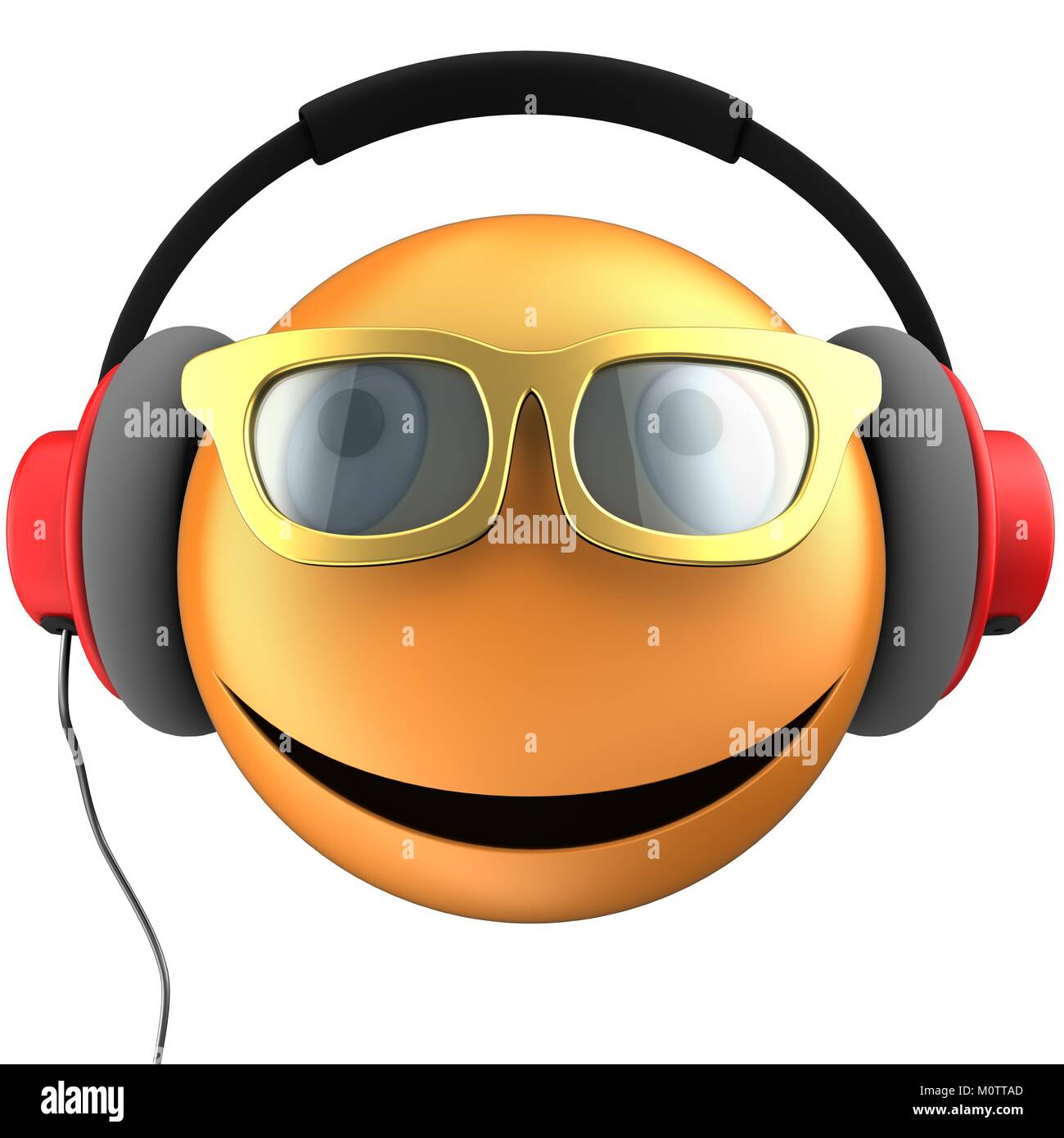 Illustration 3d d'orange émoticone sourire avec casque rouge sur fond blanc Banque D'Images