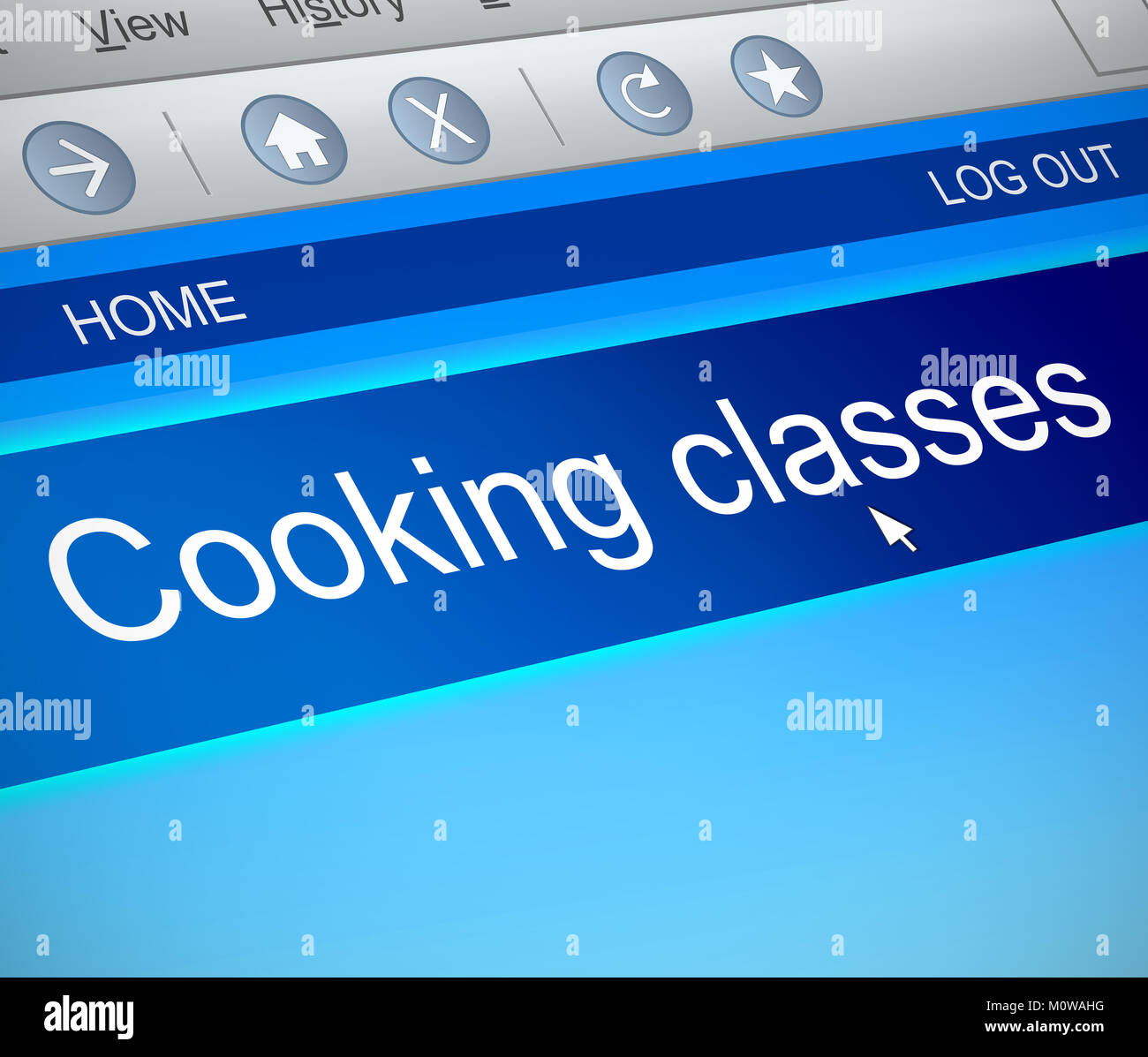 3d illustration représentant un écran d'ordinateur capture avec un concept de cours de cuisine. Banque D'Images