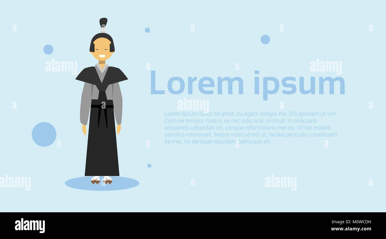 Asian Man Wearing costume traditionnel coréen sur fond Modèle With Copy Space Illustration de Vecteur
