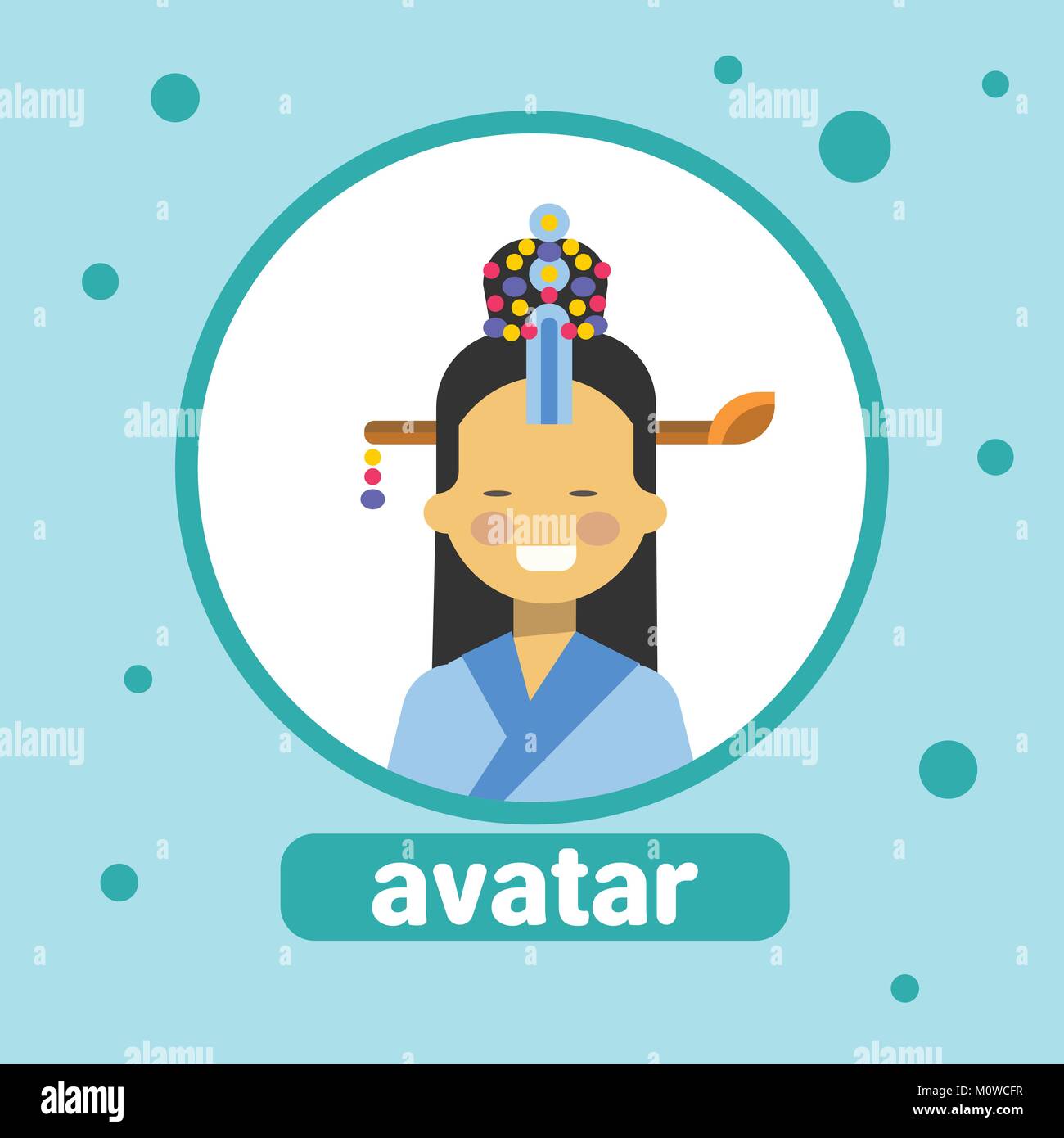 Icône Avatar Femme Asiatique Femme en costume traditionnel coréen Portrait de profil Illustration de Vecteur