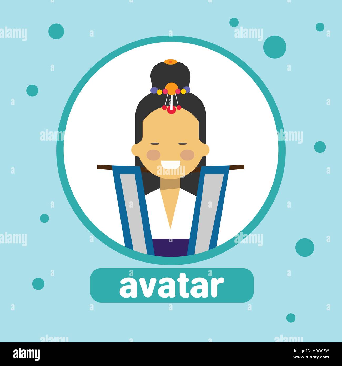 Icône Avatar Femme Asiatique Femme en costume traditionnel coréen Portrait de profil Illustration de Vecteur