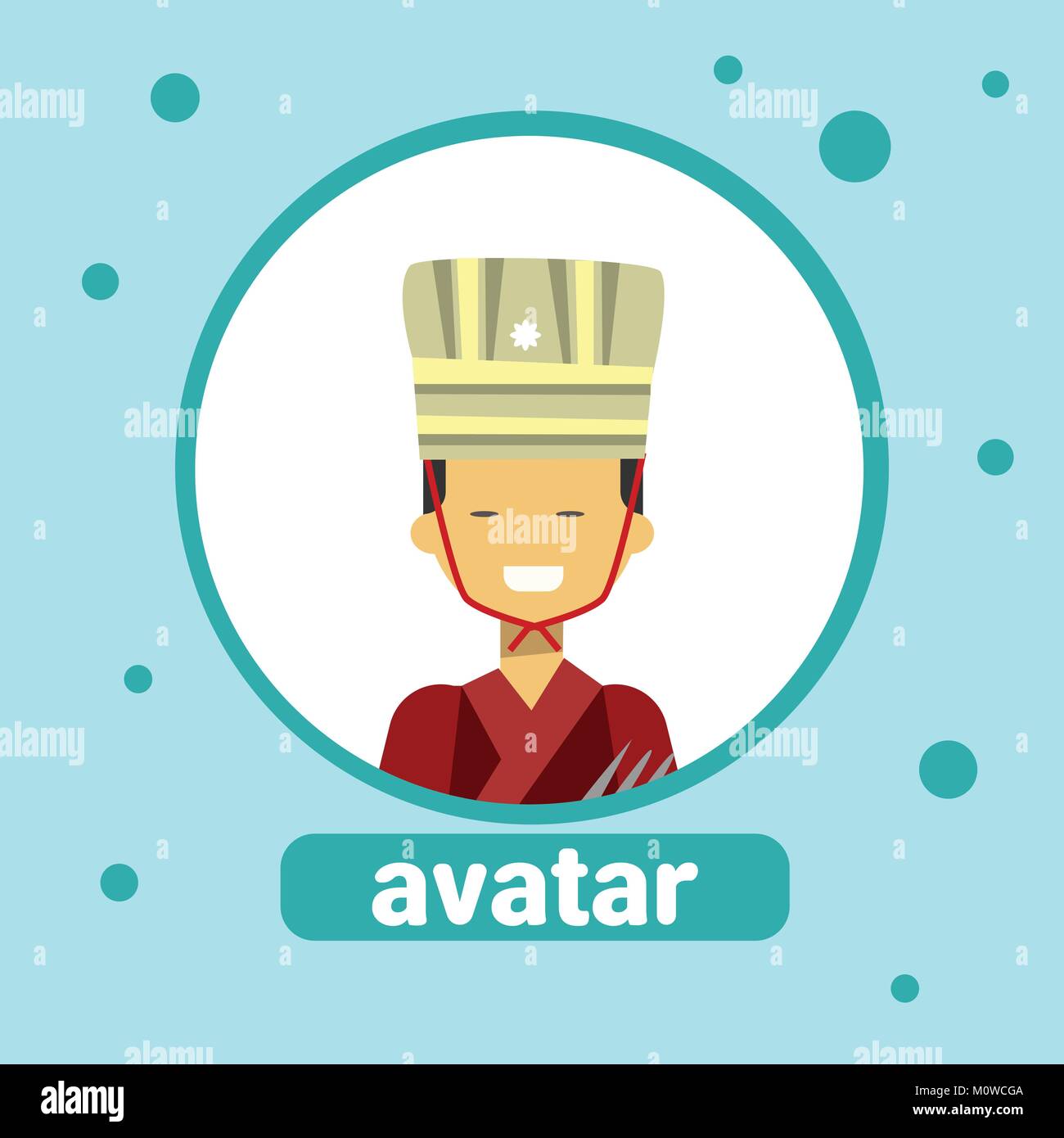 L'Homme asiatique Icône Avatar mâle thaï en costume traditionnel Portrait de profil Illustration de Vecteur
