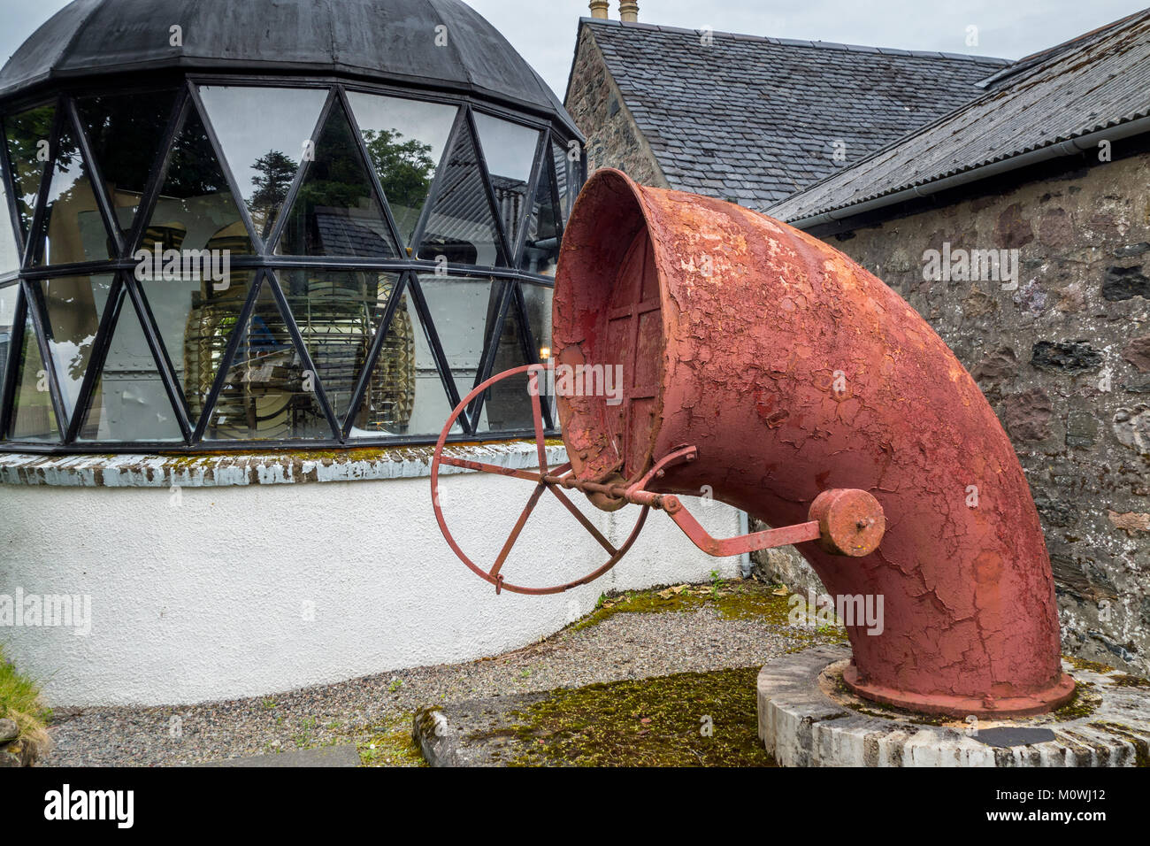Lanterne Rouge et phare de brume à l'Gairloch Heritage Museum, Wester Ross, Nord-Ouest Scottish Highlands, Ecosse, Royaume-Uni Banque D'Images