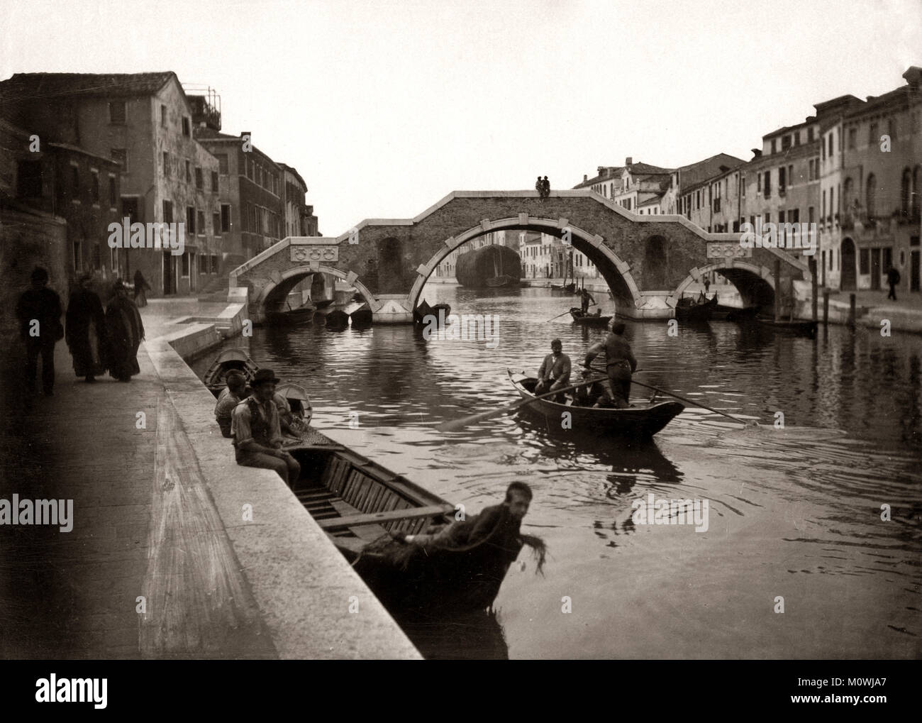 C.1880 s Italie - trois arch bridge San Giobbe canal Banque D'Images