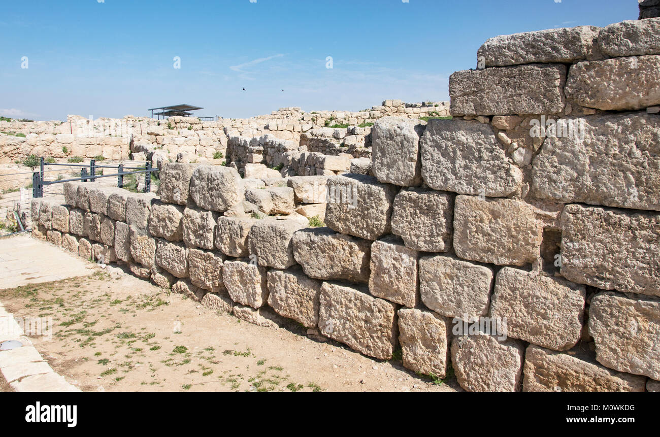 Les murs de la ville ancienne en pierre de l'ère talmudique ville Susya en Cisjordanie Banque D'Images