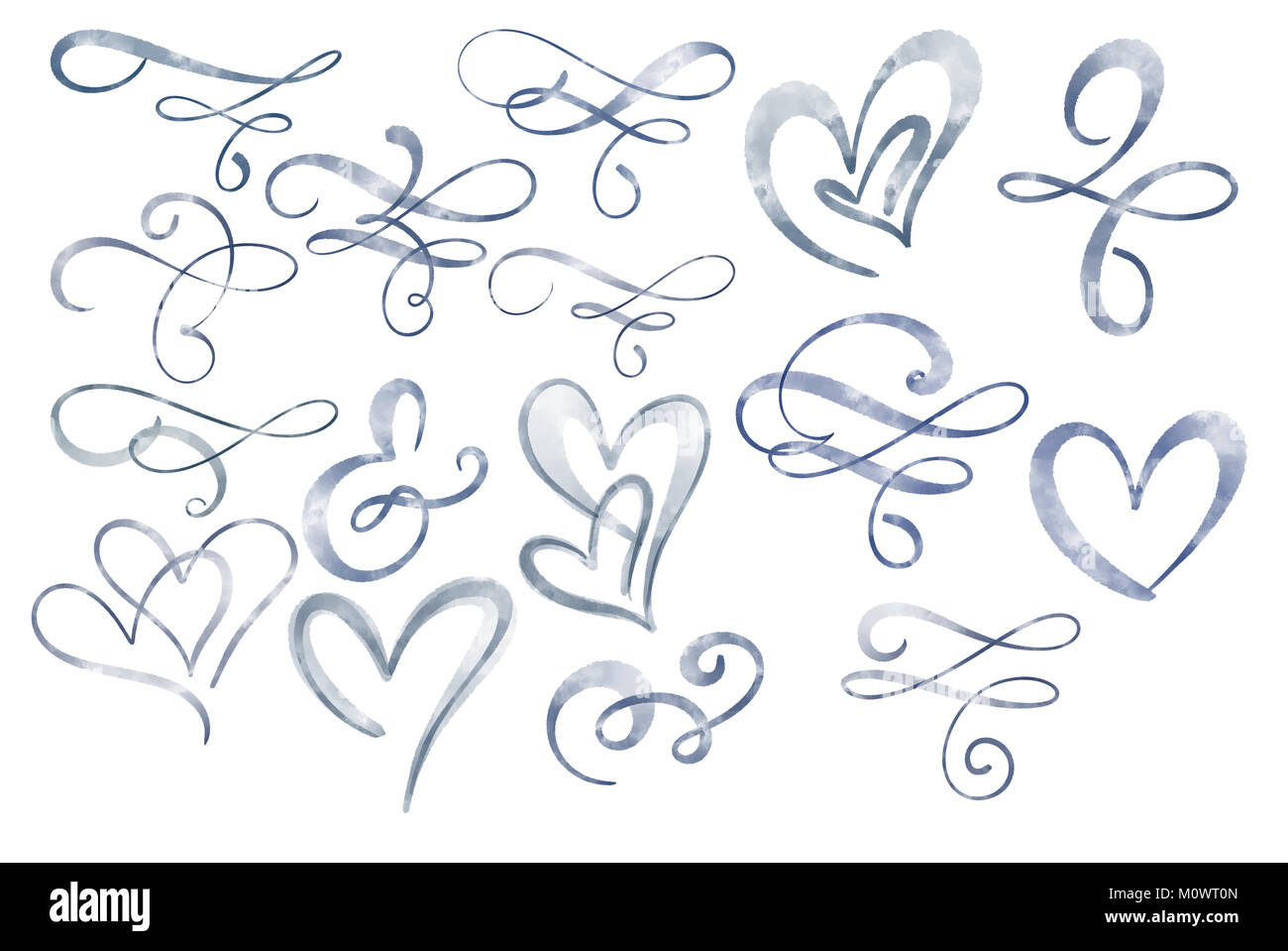 L'aquarelle s'épanouir le séparateur et l'cœur d'amour. Illustration isolé sur fond blanc pour les cartes de vœux pour le mariage, la Saint-Valentin Banque D'Images