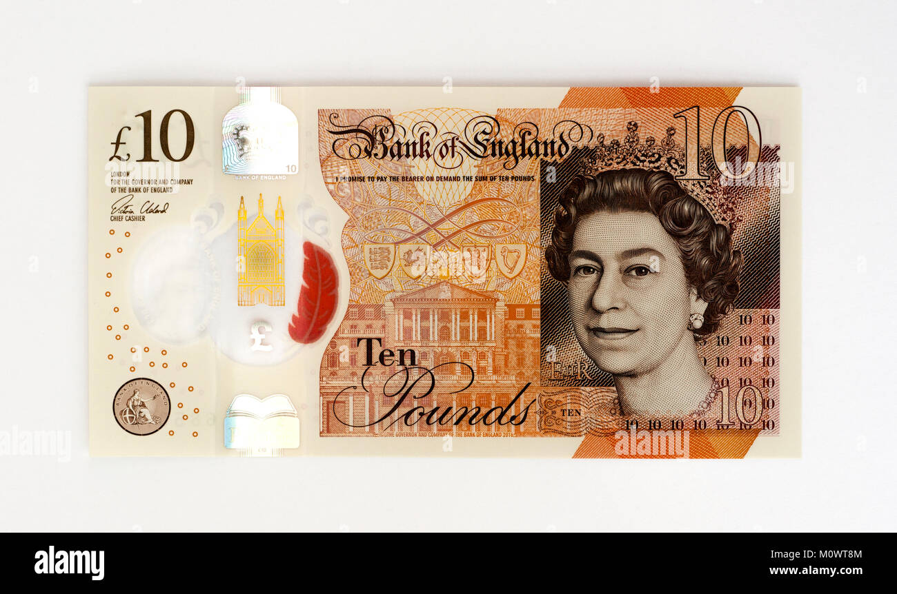 UK 10 Dix Livres de billets de banque en polymère Banque D'Images