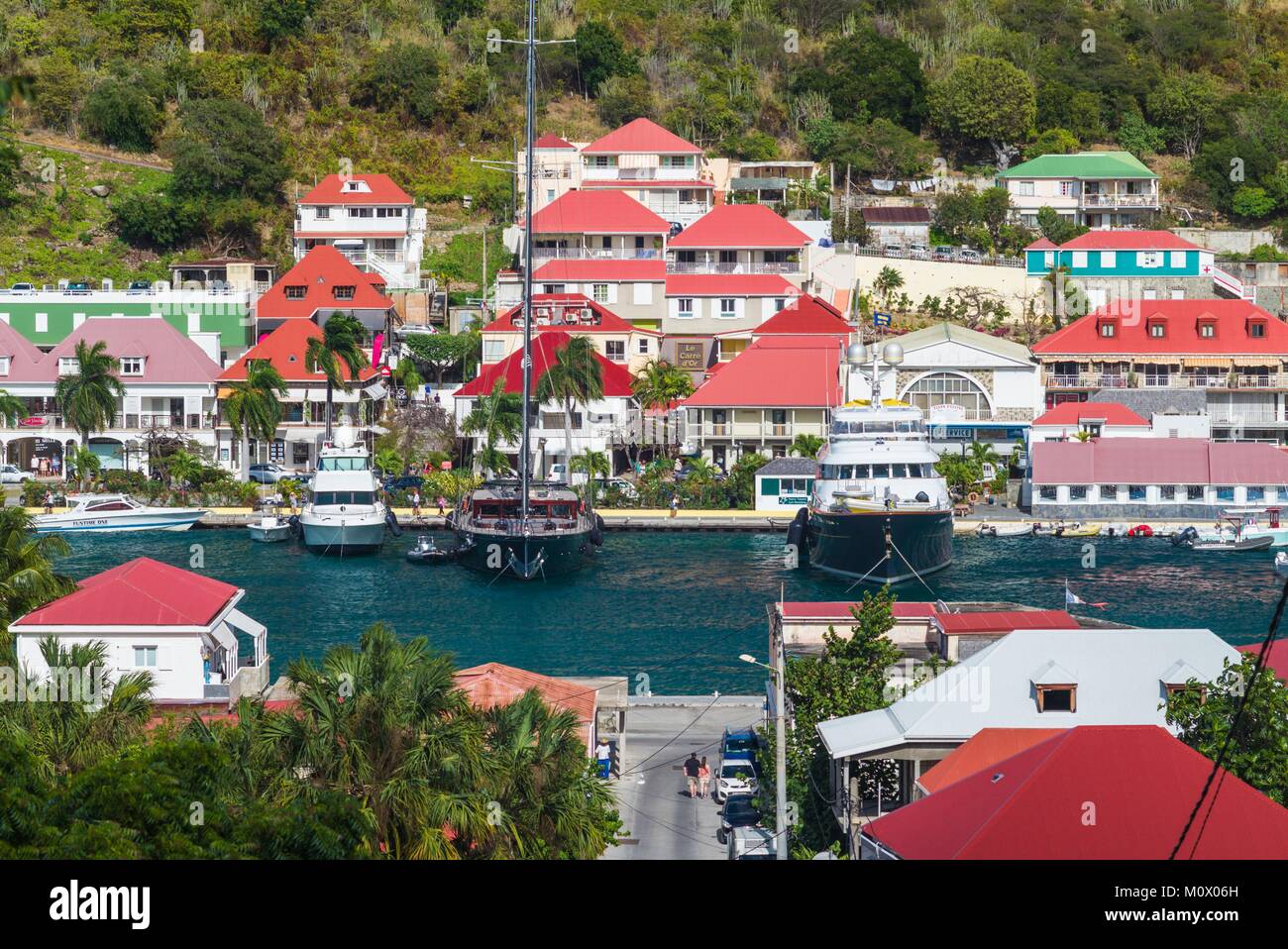 French West Indies,St-Barthelemy,Gustavia Gustavia,Port,elevated view Banque D'Images