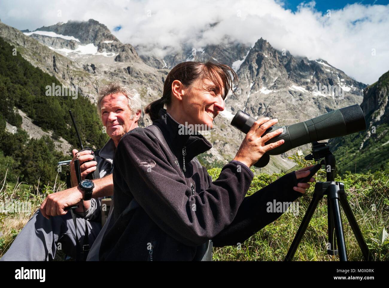 France, Isère, Oisans valley,Veneon haute vallée,Saint Christophe en Oisans,Animation autour du refuge du carrelet par des gardes-moniteurs de l'Ecrin National Park Banque D'Images