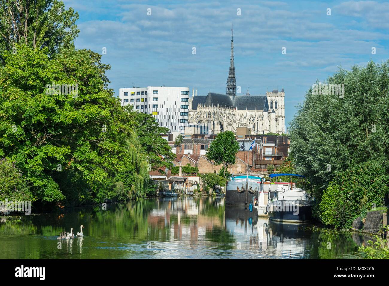 France,Somme,Amiens,bords de Somme et de la cathédrale Notre-Dame, joyau de l'art gothique, classée au Patrimoine Mondial de l'UNESCO Banque D'Images